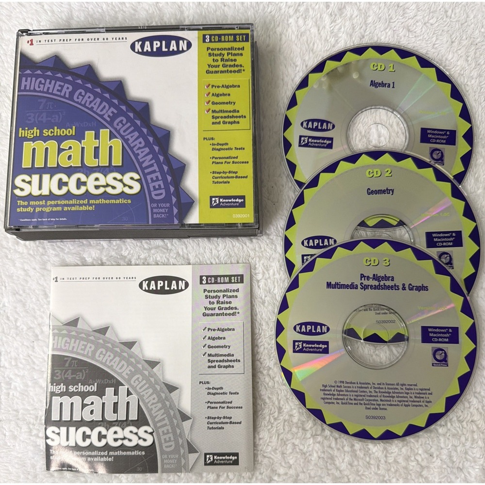 Kaplan Higher Score Mathematics High School PC CD ROM Pre Alegbra Geometry VTG